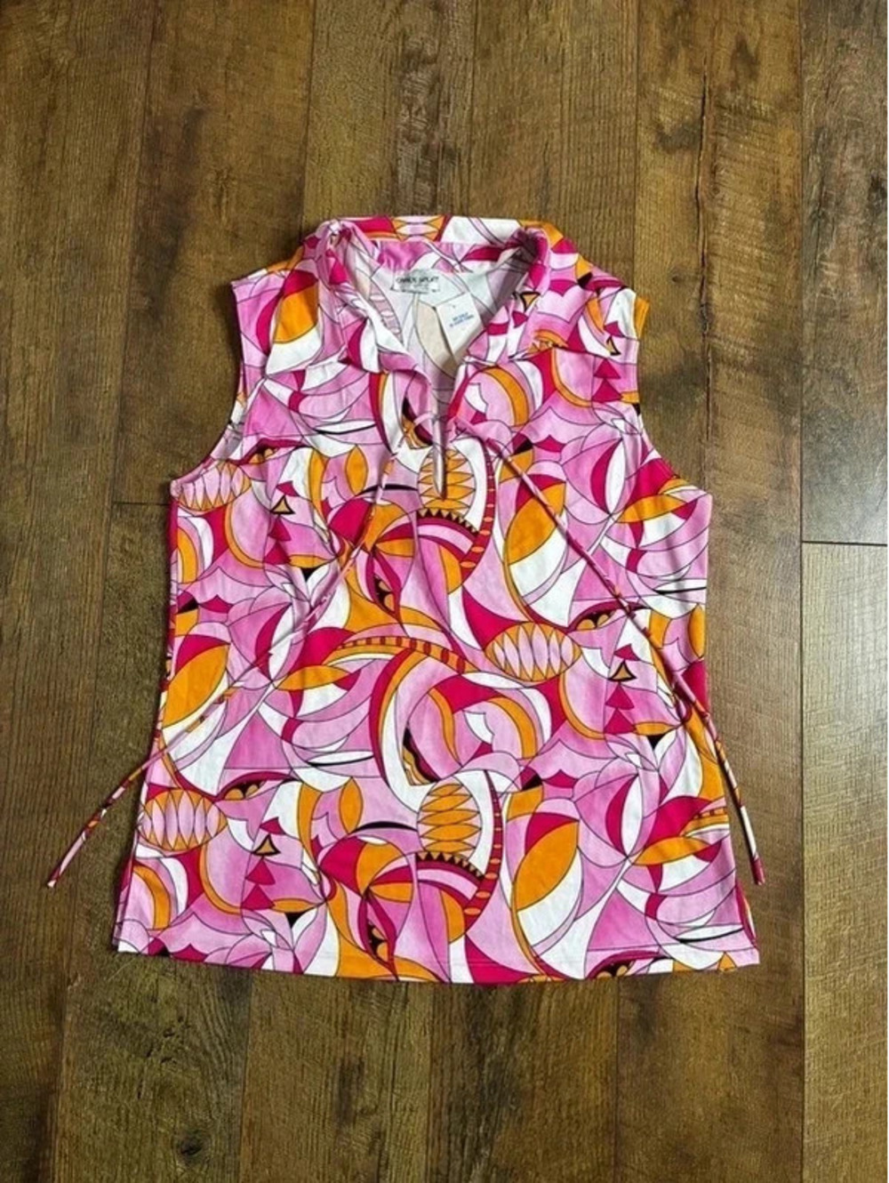 Vintage NWT Caren Sport Retro 60s/70s Style Pink Multicolor Sleeveless Blouse